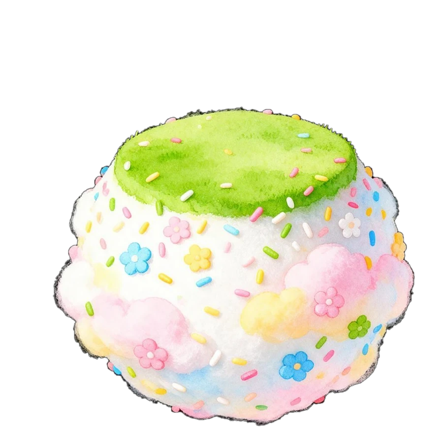 奶油色星球，顶部覆盖着一片绿色森林